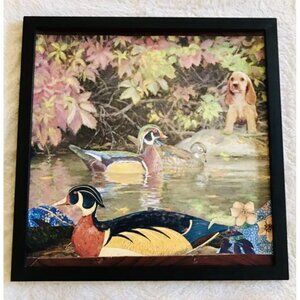 Man Cave Ducks on Lake Framed Handmade Collage OOAK Wall Art Nature Hunter Gift